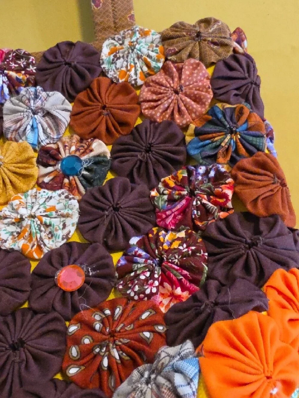 Super Cute Handcrafted Floral Yo-Yo Patchwork Open Top/Snap Bag - One Of a Kind!